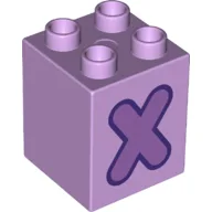 Duplo Brick 2 x 2 x 2 with Medium Lavender 'X' Print / Lavender