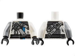 Torso Ninjago Belts and Carabiner on Ring Pattern / White Arm Left / Flat Silver Arm Right / Black Hands