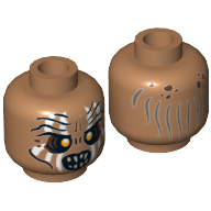 Lego Minifig Head Orc, Painted Vertical Lines Print [Hollow Stud] / Medium Nougat