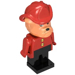 Fabuland Figure Barty Bulldog with Brown Head, Red Torso with Gold Buttons, Red Arms and Hands, Black Legs and Red Fireman Helmet / Red