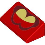 Lego Brick Sloped 30° 1 x 2 x 2/3 with Half Close Bright Yellow Eyes print / Red