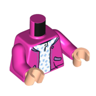 Lego Torso Jacket, White Shirt with Medium Blue Spots print, Dark Pink Arms, Light Nougat Hands / Dark Pink