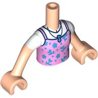 Lego Minidoll Torso Girl with Light Nougat Arms and Hands with Bright Pink Top, Medium Blue Flowers, Music Note Pendant, White Shirt print / Light Nougat