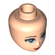 Lego Minidoll Head with Light Blue Eyes with Eye Shadow, Red Lips and Closed Mouth Print / Light Nougat