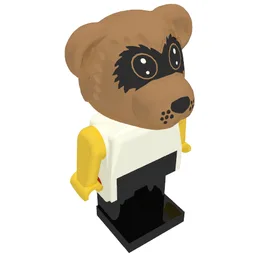 Fabuland Figure Raccoon - White Torso with Yellow Arms and Hands - Black Legs / White
