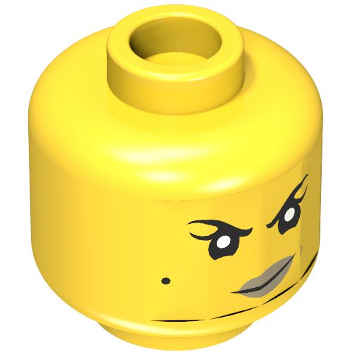 Lego Minifig Head Nya, Eyebrows, Beauty Mark, Dark Tan Lips, Crooked Smile / Scowl Print / Yellow