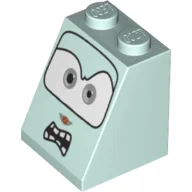 Brick Sloped 65° 2 x 2 x 2 with Eyes, Light Gray and Angry Mouth with Teeth Print / Light Aqua