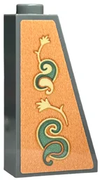 Slope 75 2 x 1 x 3 - Hollow Stud with Wallpaper, Sand Green and Tan Swirls and Feathers on Orange Background Pattern (Sticker) - Set 40579