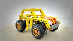 Lego car with spring powered pullback motor