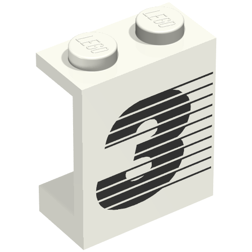 Lego Panel 1 x 2 x 2 with Number 3 Print [8830] / White