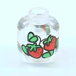 Minifig Head (No Face), Red Strawberries with Green Leaves Print / Trans-Clear