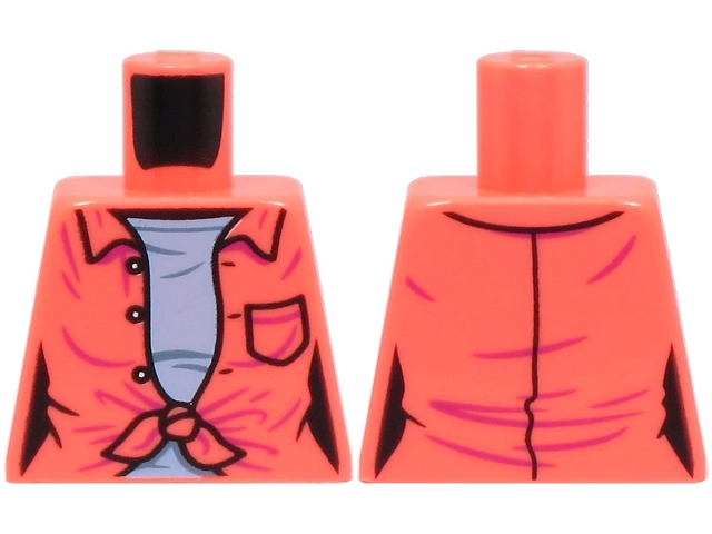 Lego Torso Female Open Shirt Tied with Buttons and Pocket over Bright Light Blue Shirt Pattern