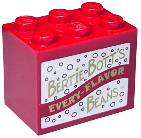 Lego Container, Cupboard 2 x 3 x 2 - Solid Studs with Gold 'BERTIE BOTT'S EVERY-FLAVOR BEANS' on White Background Pattern (Sticker) - Set 4841