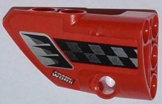 Lego Technic, Panel Fairing # 1 Small Smooth Short, Side A with Air Intake, Checkered Stripe and 'FRAME WORK' Pattern (Sticker) - Set 42011