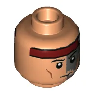 Minifig Head Hunter, Red Headband, Dark Bluish Gray Left Side, Serious, Open Mouth / Closed Mouth Print / Nougat