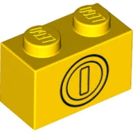 Brick 1 x 2 with Coin Print / Yellow
