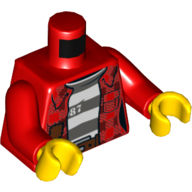 Lego Torso Plaid Shirt over Striped Prisoner Undershirt with '87' Print, Red Arms, Yellow Hands / Red