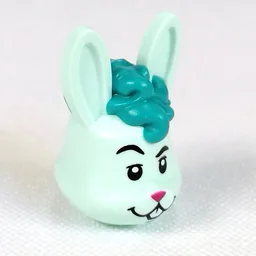 Minifig Head Special, Bunny Dancer, Dark Pink Nose, Dark Turquoise Hair Print / Light Aqua