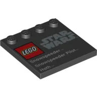Plate Special 4 x 4, Studs on One Edge with 'Lego Star Wars' Logo and 'Snowspeeder Snowspeeder Pilot Hoth' Print / Black