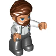 Duplo Figure with Hair Swept Right with Beard Reddish Brown, with Black Legs, Suspenders Print / White