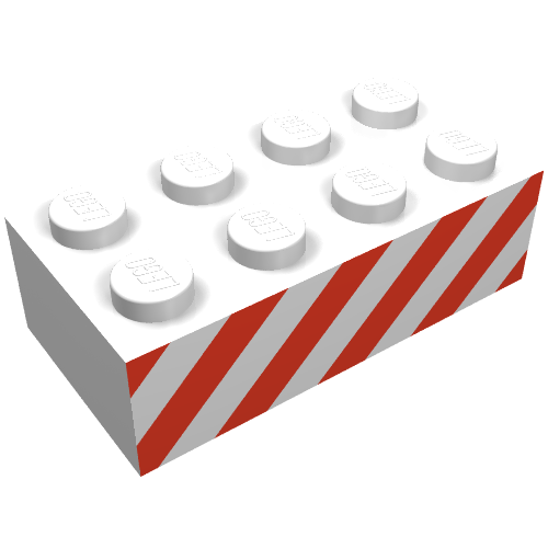 Lego Brick 2 x 4 with Red Diagonal Stripes Print / White