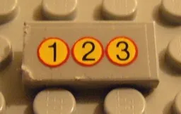 Tile 1 x 2 with 3 Yellow Circles, '1 2 3' Pattern (Sticker) - Set 8082