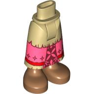 Lego Minidoll Hips and Skirt with Ankles, Coral Panel with Ties Print / Tan