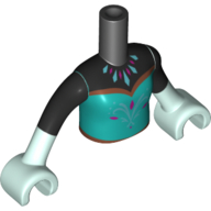 Lego Minidoll Torso Girl with Dark Turquoise Dress Black Shirt, Light Aqua Hands Print / Black