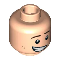 Minifig Head Dick Grayson (Robin), Eyebrows, Reddish Brown Dimples, Lopsided Open Mouth Grin Print [Hollow Stud]