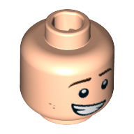 Lego Minifig Head Dick Grayson (Robin), Eyebrows, Reddish Brown Dimples, Lopsided Open Mouth Grin Print [Hollow Stud]