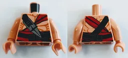 Torso Indiana Jones Bare Chest with Muscles, Red Sash and Ceremonial Knife Pattern / Nougat Arms / Nougat Hands