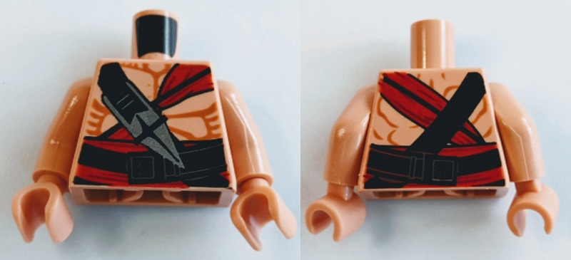 Lego Torso Indiana Jones Bare Chest with Muscles, Red Sash and Ceremonial Knife Pattern / Nougat Arms / Nougat Hands