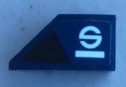 Lego Wedge 2 x 1 x 2/3 Right with Black Triangle, White Letter S and Stripe Pattern (Sticker) - Set 75885