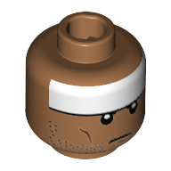 Lego Minifig Head Catman, White Stripe on Forehead, Reddish Brown Cheek Lines, Black Stubble Print [Hollow Stud] / Medium Nougat