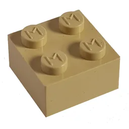 Modulex Brick 2 x 2 with M on Studs / Modulex Buff