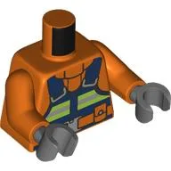 Torso, Dark Blue Overall, Neon Green/Silver Safety Stripes, Wolen Sweater Print, Reddish Orange Arms, Dark Bluish Gray Hands / Reddish Orange