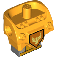 Lego Minifig Torso Modified, Armor with Pin Holes with Dark Bluish Gray Midriff with Circuitry and Yellow Bull Head on Orange Shield Print / Bright Light Orange