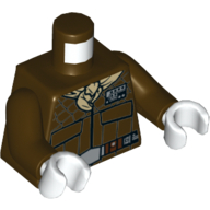 Lego Torso Jacket with Pockets, Utility Belt, Tan Scarf Print, Dark Brown Arms, White Hands / Dark Brown