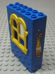 Fabuland Building Wall 2 x 6 x 7 with Squared Yellow Window with Lemonade Bottle and Number 2 Pattern (Sticker) - Set 3676