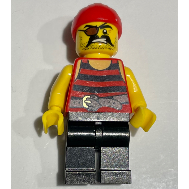 Lego Pirate - Red/Black Stripes, Black Legs, Red Bandana, Eyepatch (New)