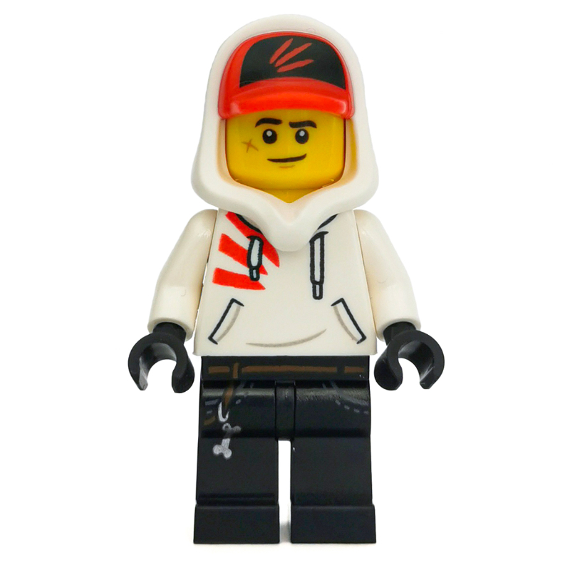 Lego Jack Davids, White Hoodie with Hood and Red Cap