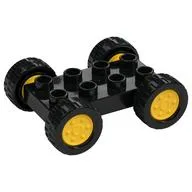 Duplo Car Base 2 x 4 with Fixed Axles - 27.5 Yellow Wheels and Black Tires