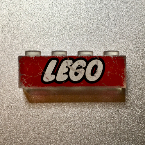 Lego Brick 1 x 4 without Bottom Tubes and LEGO Logo Closed "O"/Red Print