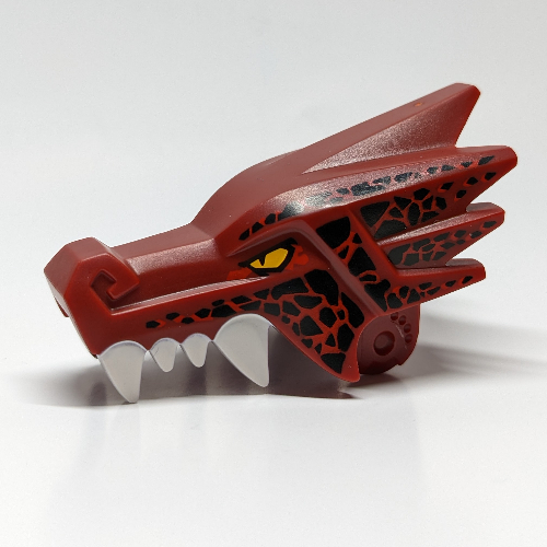 Lego Creature Body Part, Dragon Head Upper Jaw with White Teeth, Dark Red Markings, Yellow Eyes print