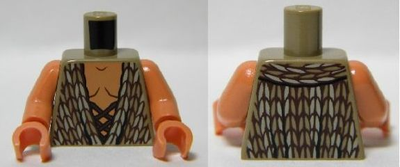 Lego Torso LotR Vest with Woven Tan and Dark Tan Fabric and Dark Brown Laces Pattern / Nougat Arms / Nougat Hands