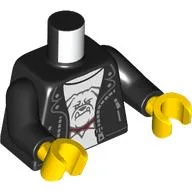 Torso, Leather Jacket, White Trim, White Shirt with Bulldog Print, Black Arms, Yellow Hands / Black