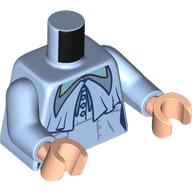 Lego Torso, Blouse, Long Collar, Buttons, Sand Blue Lapels print, Bright Light Blue Arms, Light Nougat Hands / Bright Light Blue