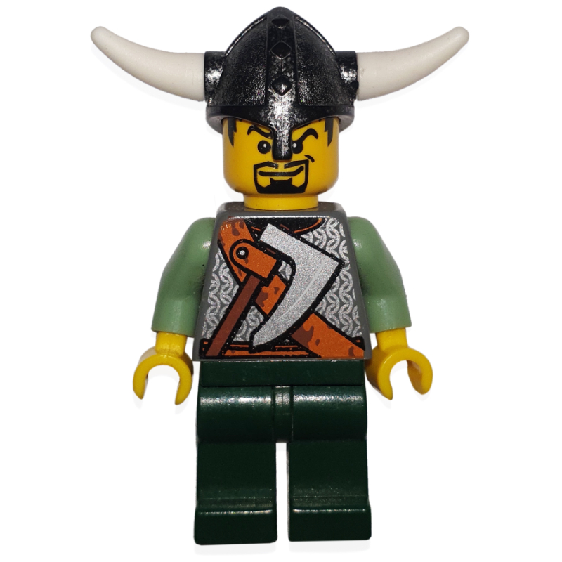 Lego Viking Warrior - Armour, Battle Axe on Torso, Sand Green Arms, Dark Green Legs