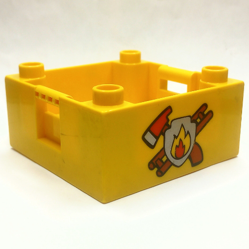 Lego Duplo Container Box, 4 x 4, with Studs on Corners, with Fire Department Logo Print