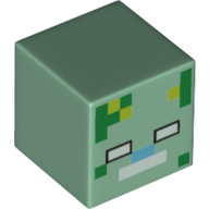 Lego Minifig Head Special, Cube with Pixelated Zombie Print / Sand Green